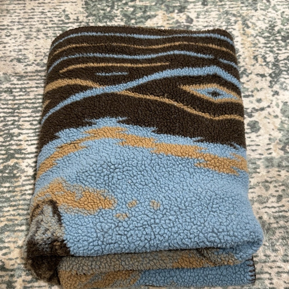 Vintage 90s Woolrich Throw Blanket Fleece  Equestrian Theme 60X46